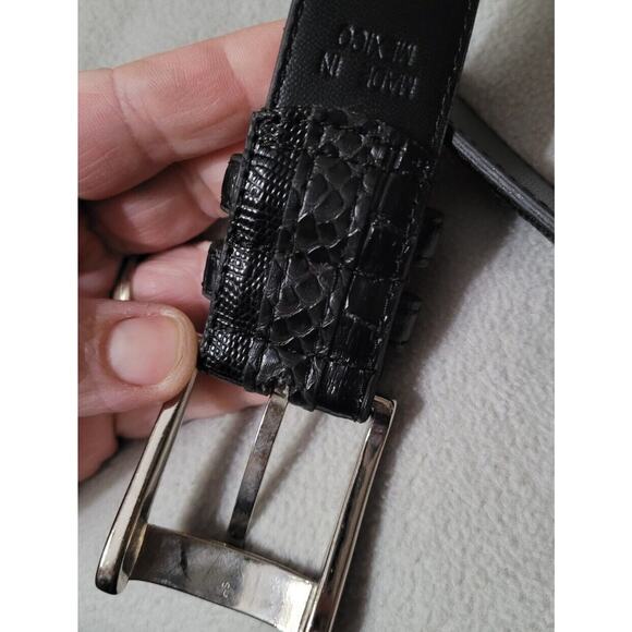 Stacy Adams Men's Size 54 Genuine Leather Lizard Skin Print Belt Black Silver - Picture 4 of 9